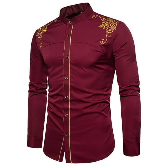 Tejiojio Men's and Big Men's Classic Tops Clearance Men Casual Slim Fit Long Sleeve Button Down Dress Shirts Tops With Embroidery