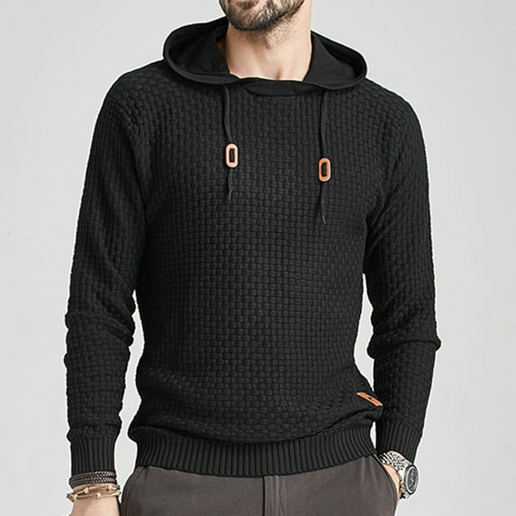 Tejiojio Men's and Big Men's Classic Tops Clearance Men Hooded Sweatshirt Long Sleeve Solid Knitted Hoodie Pullover Sweater
