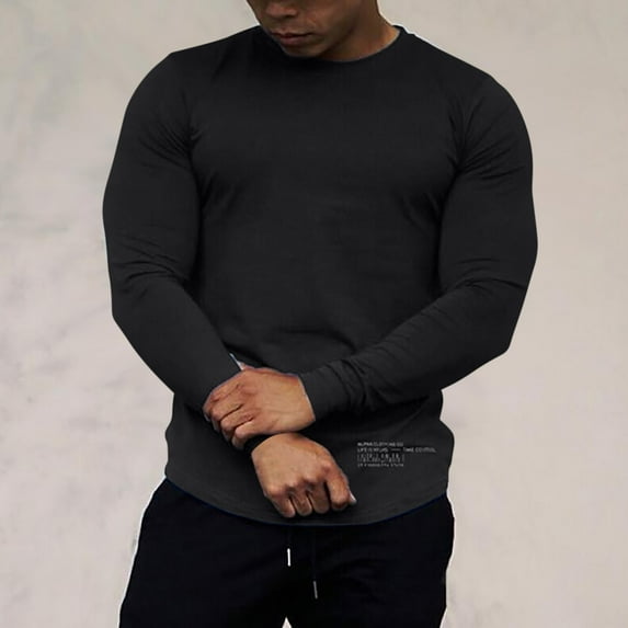 Tejiojio Men's and Big Men's Classic Tops Clearance Men's Autumn Sports Running Cotton Stretch Long-sleeved T-shirt Plus Size
