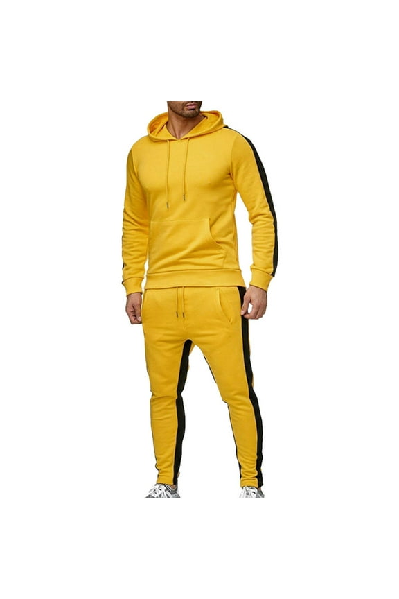 Men's and Big Men's Classic Tops Clearance Men's Spring Winter Patchwork Sweatshirt Top Pants Sets Sports Suit Tracksuit