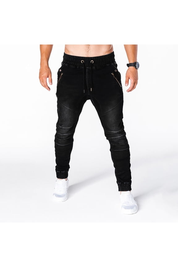 Men's and Big Men's Flat Front Comfort Waist Flex Pants Fashion Men's Casual Elastic Waist Denim Straight Jeans Trousers