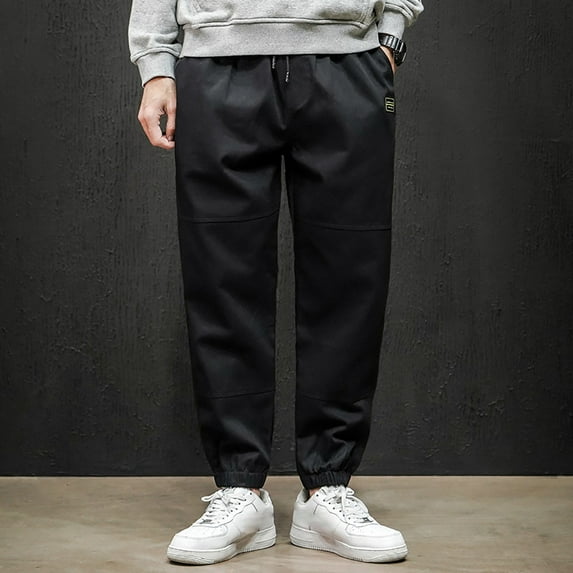 Tejiojio Men's and Big Men's Flat Front Comfort Waist Flex Pants Men Solid Color Casual Pants Drawstring Mouth Hiking Work Pants Outdoor Clothing