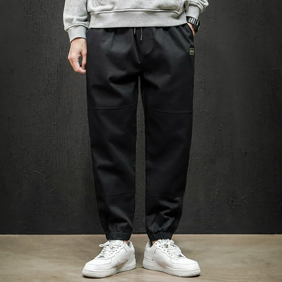 Tejiojio Men's and Big Men's Flat Front Comfort Waist Flex Pants Men Solid Color Casual Pants Drawstring Mouth Hiking Work Pants Outdoor Clothing