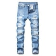 thumbnail image 1 of Tejiojio Men's and Big Men's Flat Front Comfort Waist Flex Pants Men's Fashion Slim Fit Personality straightl Casual Ripped Jeans Denim Pants, 1 of 8