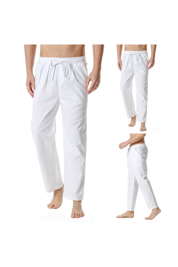 Tejiojio Men's and Big Men's Flat Front Comfort Waist Flex Pants Men's Linen Loose Casual Elastic Waist Pants Yoga Pants Home Pants