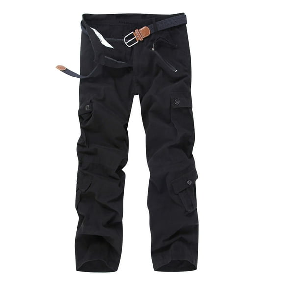 Tejiojio Men's and Big Men's Flat Front Comfort Waist Flex Pants Men's Loose Multi-Pocket Washed Overalls Outdoor Casual Pants Trousers