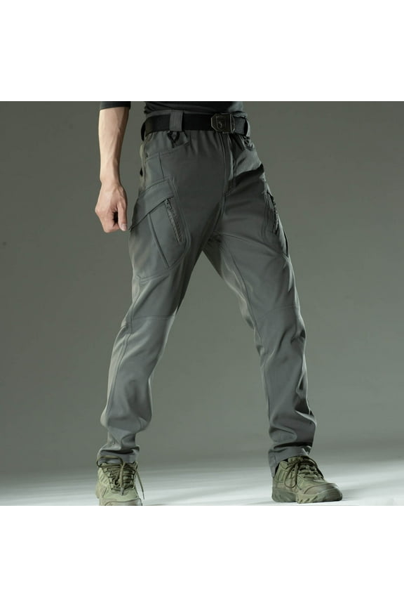 Men's and Big Men's Flat Front Comfort Waist Flex Pants Men's Pants Cargo Trousers Work Wear Combat Safety Cargo Pocket Full Pants