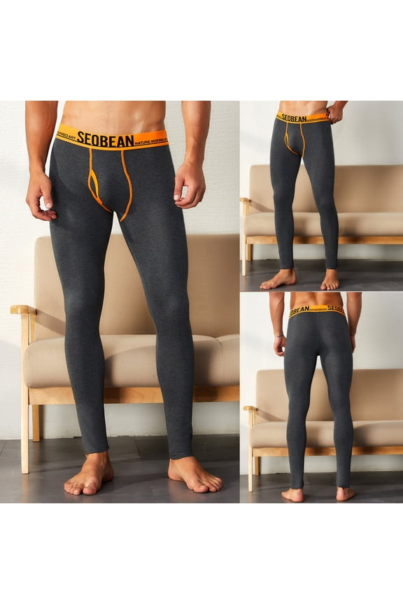 Men's and Big Men's Flat Front Comfort Waist Flex Pants Men's Print Cotton Breathable Sports Leggings Thermal Long Johns Underwear Pants