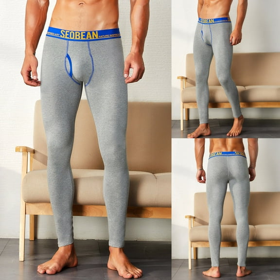 Tejiojio Men's and Big Men's Flat Front Comfort Waist Flex Pants Men's Print Cotton Breathable Sports Leggings Thermal Long Johns Underwear Pants