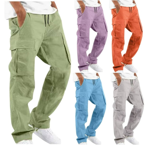 Tejiojio Men's and Big Men's Relaxed Fit Men Solid Casual Multiple Pockets Outdoor Straight Type Fitness Pants Cargo Pants Trousers