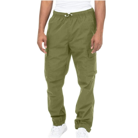Tejiojio Men's and Big Men's Relaxed Fit Men Solid Casual Multiple Pockets Outdoor Straight Type Fitness Pants Cargo Pants Trousers