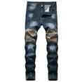 thumbnail image 1 of Tejiojio Men's and Big Men's Relaxed Fit Men's High-end Ripped Personality Camouflage Stitching Trendy Slim Jeans, 1 of 7
