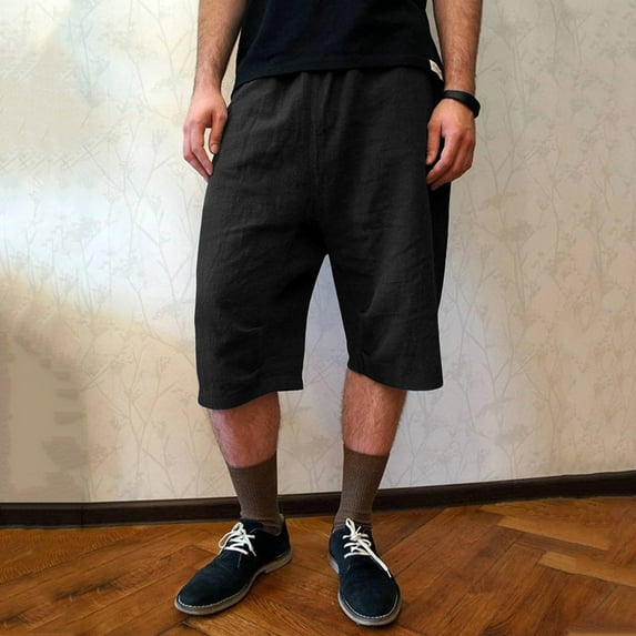 Tejiojio Men's and Big Men's Relaxed Fit Men's Summer Fashion Drawstring Elastic Solid Color Loose Casual Seven Pants