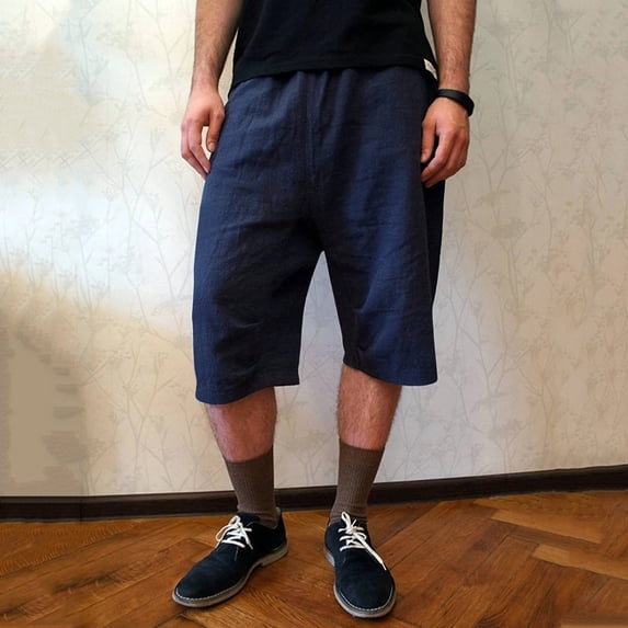 Tejiojio Men's and Big Men's Relaxed Fit Men's Summer Fashion Drawstring Elastic Solid Color Loose Casual Seven Pants