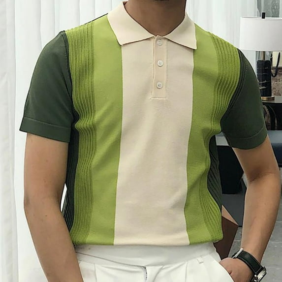 Tejiojio Mens Classic Tee Clearance Mens Knit Colorblock Stitching Lapel Button Up Short Sleeve Shirts