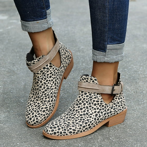 Tejiojio Retro Boots For Women,Vintage Women's Vintage Splicing Round Toe Up Short Naked Flat Boots Thick Heel Shoes