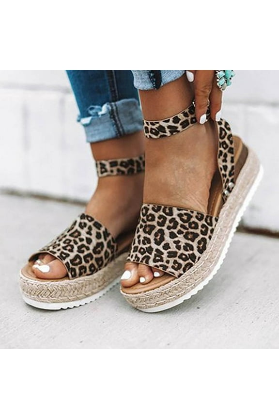 Solid Fashion Sandals Women Leopard Comfy Platform Casual Shoes Summer Beach Travel