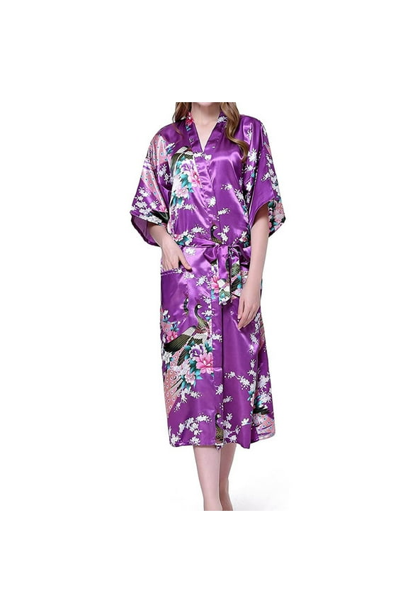 Summer Clearance Funny Women Bathrobes Peacock Kimono Long Dressing Gown Japanese Robe Dress