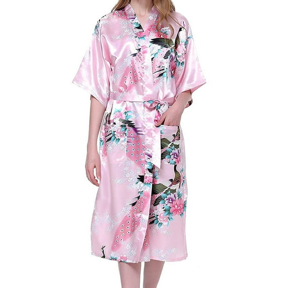 Tejiojio Summer Funny Women Bathrobes Peacock Kimono Long Dressing Gown Japanese Robe Dress