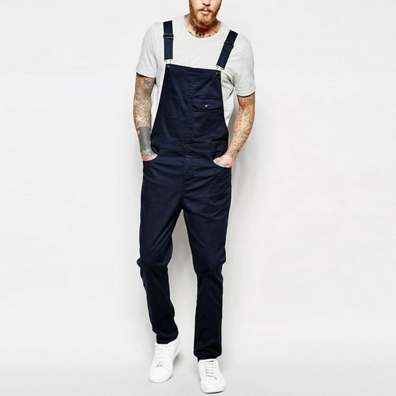 Tejiojio Summer Clearance Mens Jeans Wash Overall Jumpsuit Streetwear Pocket Suspender Pants Trousers