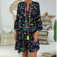 thumbnail image 1 of Tejiojio Summer Clearance Women's Ladies Plus Size Loose Print Long Sleeve V-Collar Button Mini Dress, 1 of 9