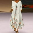 thumbnail image 1 of Tejiojio Summer Women's Retro Style Printed Long Sleeved Loose Hem Irregular Long Dress, 1 of 5