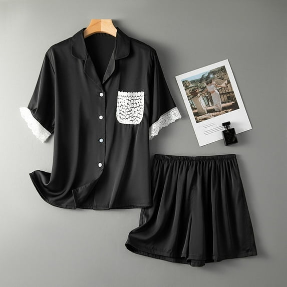 Tejiojio Summer Dresses for Women Women Sexy Short Sleeved Shorts Lace Trim Two Piece Home Service Homewear Pajamas Sets