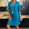 thumbnail image 1 of Tejiojio Summer Saving Labor Day Fashion Women Plus Size Solid Cotton Linen Turn Down Collar Loose Shirt Dress, 1 of 5