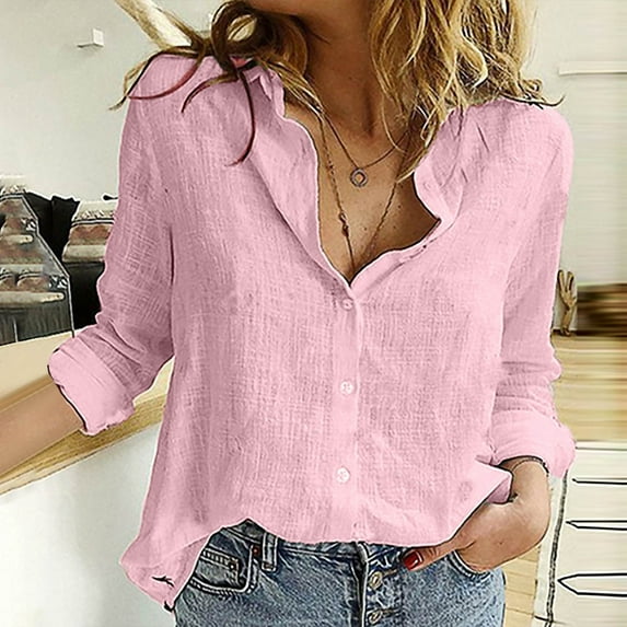 Tejiojio Summer Saving Labor Day Women's Fashion Autumn Loose Long Sleeve Blouse V-Neck Casual Pullover Tops Blouses