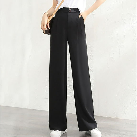 Tejiojio Summer Saving Labor Day Women's Fashion Casual Full-Length Loose Pants Solid High Waist Trousers Long Straight Wide Leg Pants