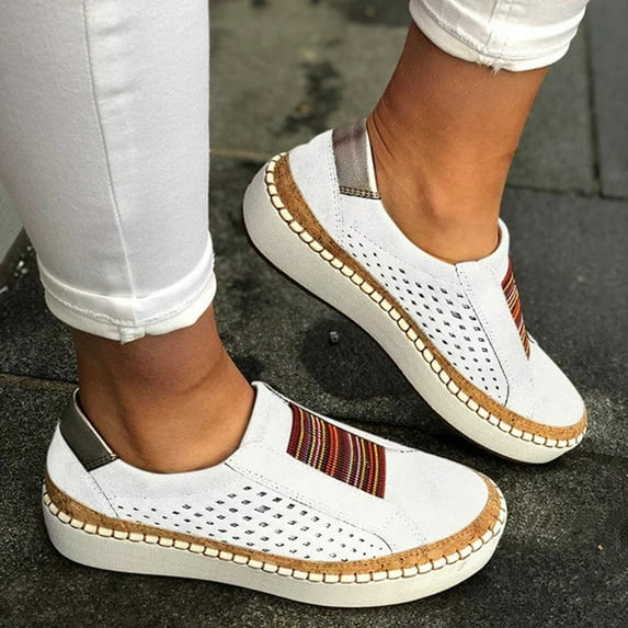 Tejiojio Summer Saving Labor Day Women's Fashion Casual Hollow-Out Round Toe Slip On Shoes Thick Bottom Sneakers