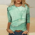 thumbnail image 1 of Tejiojio Summer Saving Labor Day Women's Fashion Printed Loose T-shirt Mid-length 3/4 Sleeves Blouse Round Neck Casual Tops, 1 of 5