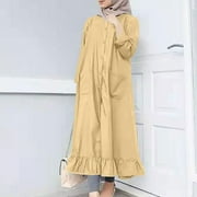 TEJIOJIO Summer Savings Wedding Guest Dresses Round Neck Loose Long Sleeve Solid Ankle-Dress Long Dress