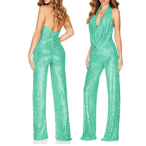 Tejiojio Summmer Clearance Sale Women Sequin Color Short-sleeved Jumpsuit Workout Out Leggings