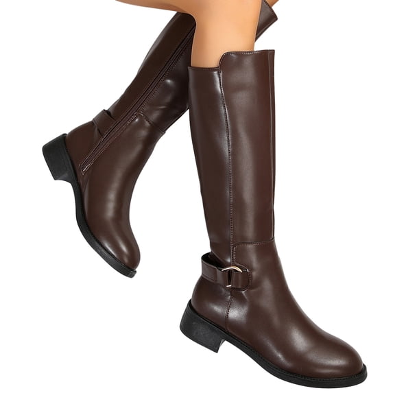 Tejiojio Thin Chimney Pointed Thick Heel Side Zipper No Less ThanKnee High Women's Riding Boots Valentine's Day
