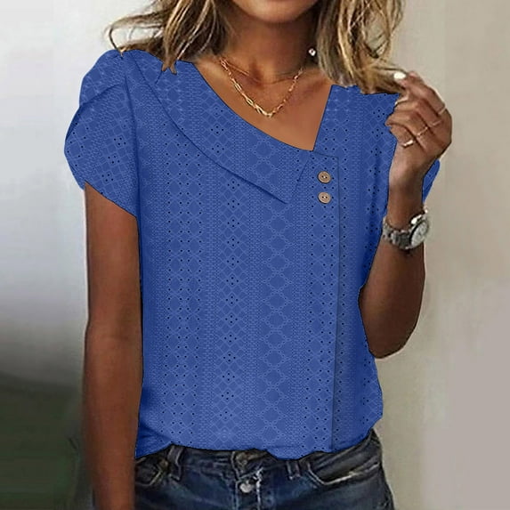 Tejiojio Tshirts for Women,Women Clothes Women's Loose Summer Casual Solid Color V-neck Short Sleeved T-shirt Top