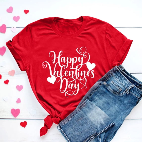 Tejiojio Valentine's Day Gifts Women's Lover Printed T-shirt Round Neck Short Sleeved Top Novelty Plus Size Graphic Tees