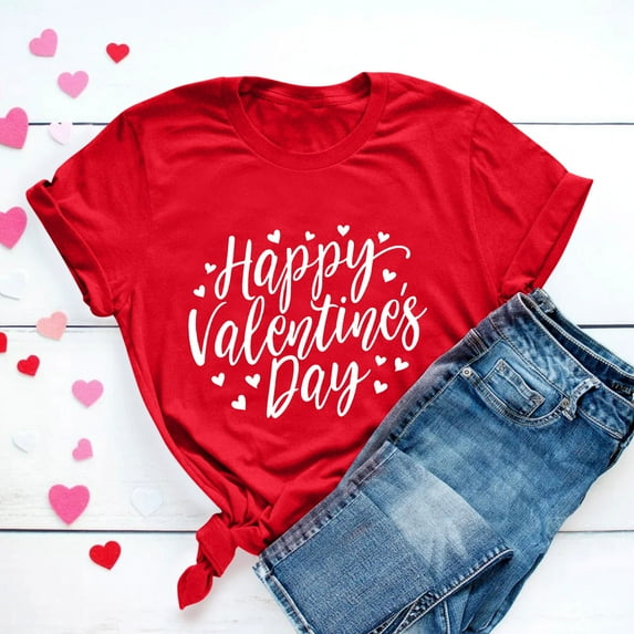Tejiojio Valentine's Day Gifts Clearance Women's Lover Printed T-shirt Round Neck Short Sleeved Top Novelty Plus Size Graphic Tees