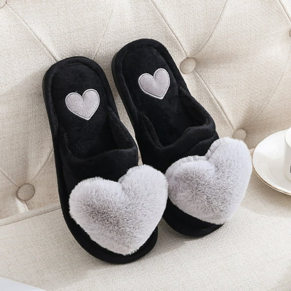 Tejiojio Valentine's Day Womens's Flat Shoes,Fashion Fall Fuzzy Slippers Love Plush Cozy Slides Soft Warm House Shoes
