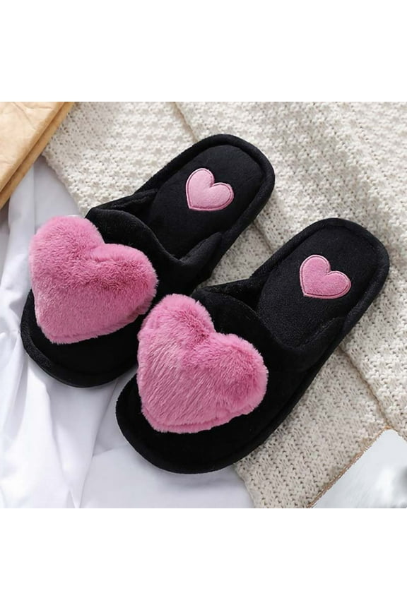 Valentine's Day Womens's Flat Shoes,Fashion Fall Fuzzy Slippers Love Plush Cozy Slides Soft Warm House Shoes