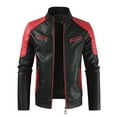 thumbnail image 1 of Tejiojio Winter DiscountMen's Stand Collar Pocket Zipper Color Block Casual Leather Jacket, 1 of 7