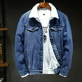 thumbnail image 1 of Tejiojio Winter Clearance Men Casual Solid Thick Denim Jacket Plus Fleece Turndown Jacket Pocket Coat, 1 of 9