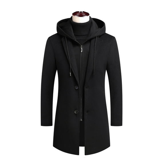 Tejiojio Winter Men's Winter Coat Slim Fit Long Wool Coat Business Coat With Stand-Up Collar Men's Winter