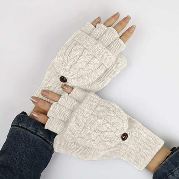 Tejiojio Winter Gloves for Men Women Ms. Lovely Five F-ingers Thin Wool Knitted Gloves Half-finger Flip Gloves