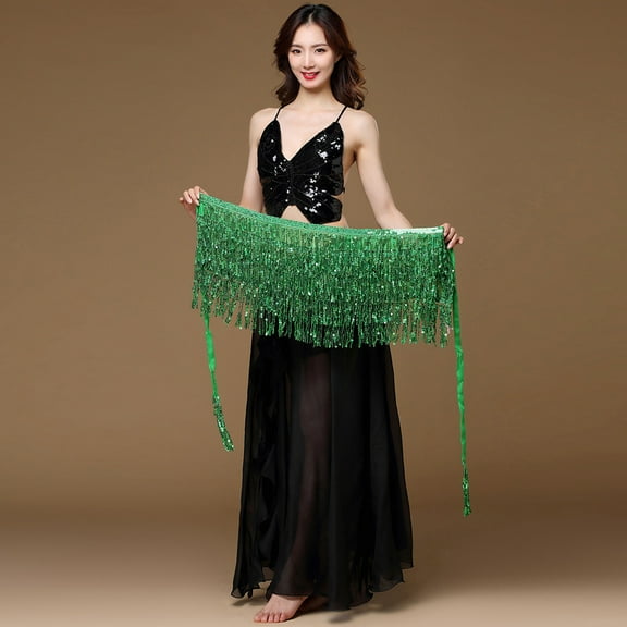 Tejiojio Winter Scarf Women Belly Dance Costume Belt Skirt Hip Wrap Outfit Sequins Tassels Bead Scarf