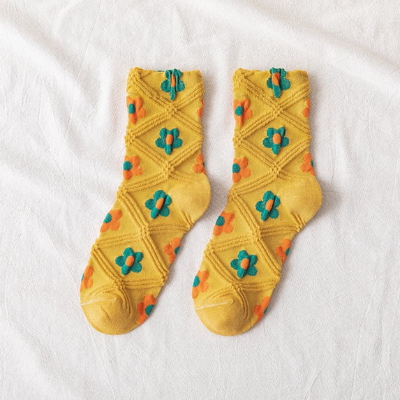 Tejiojio Winter Socks Clearance Women Fashion Retro Academic Style Flower Lovely Cotton Middle Tube Socks