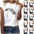 thumbnail image 1 of Tejiojio Women Clothes Clearance Fashion Women O-Neck Short Sleeve T-Shirt Feather Print Casual Top Tee Blouse, 1 of 4