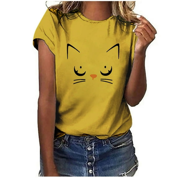 Tejiojio Women Clothes Plus Size Women Short Sleeve Floral Printed Sunflower O-Neck Tops T-Shirt Blouse