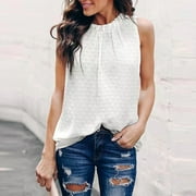 Tejiojio Women Clothes Clearance Summer Women Solid Color Dots Round Neck Sleeveless Tee Tops