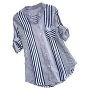 TEJIOJIO Women Clothes Women Plus Size Three Quarter Striped Print V-Neck Loose Fit Top T-Shirt Blouse
